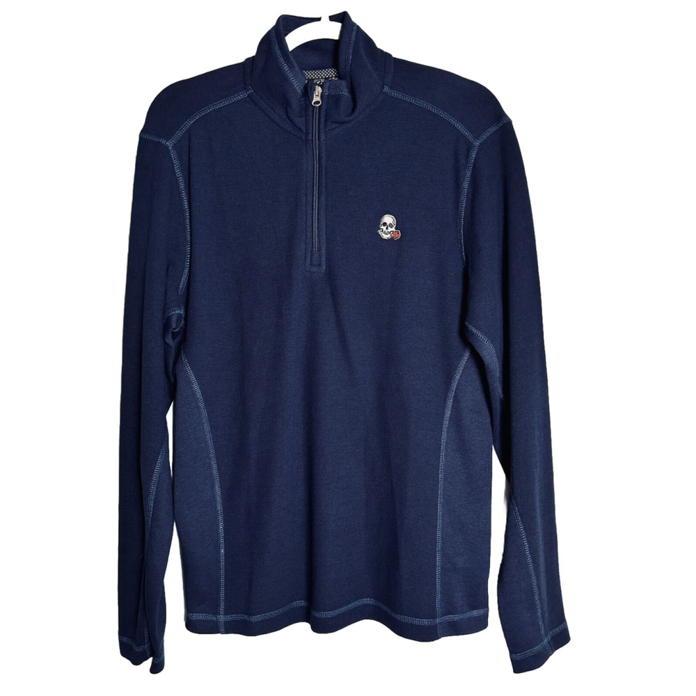 NWT Robert Graham Men's‎ Navy Blue 1/4 Zip Skull & Rose Sweater Pullover Small